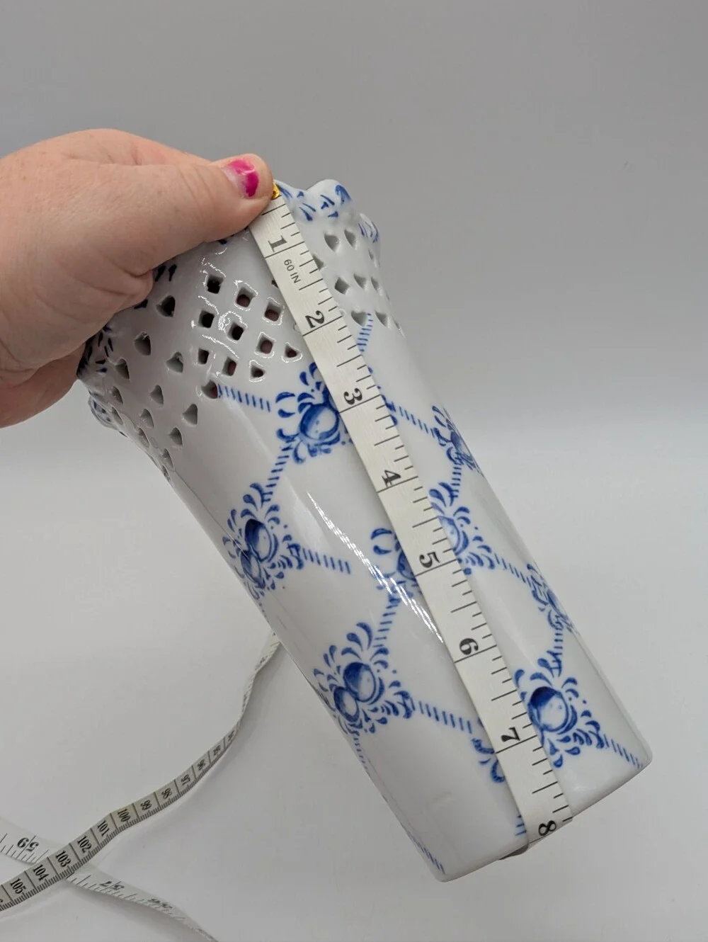 Vintage Blue White Porcelain Reticulated Vase
